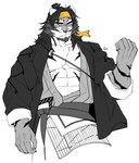 abs anthro black_hair clothing fur hair male muscular muscular_anthro muscular_male solo p2yong arknights hypergryph studio_montagne huai_tianpei_(arknights) felid mammal pantherine tiger hi_res