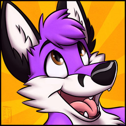 anthro fur male open_mouth purple_body purple_fur smile solo remywolf caylen canid canine fox mammal 1:1 2015