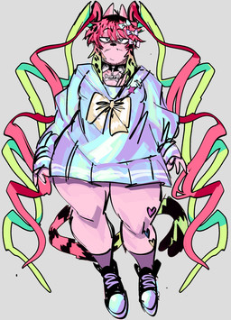 anthro clothing collar femboy footwear fur green_highlights hair half-closed_eyes highlights_(coloring) magical_girl_outfit male narrowed_eyes pink_body pink_fur pink_hair school_uniform shoes slightly_chubby slightly_chubby_anthro slightly_chubby_male sneakers solo spiked_collar spikes stubble uniform gat0pussy24 cherry_(gat0pussy24) domestic_cat felid feline felis mammal hi_res nonbinary_(lore)