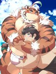 anthro belly blush bodily_fluids bulge clothing duo eyebrows grope humanoid_hands kemono male male/male moobs nipples outside overweight overweight_male sweat swimwear thick_eyebrows ayame42612 lifewonders tokyo_afterschool_summoners chubby_protagonist_(tas) hombre_tigre_(tas) protagonist_(tas) felid human mammal pantherine tiger 2020 hi_res