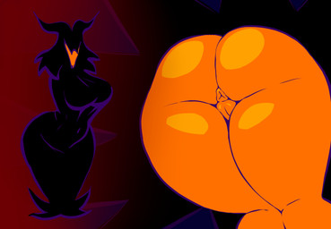 anus big_breasts big_butt biped black_body breasts butt curvy_figure female genitals orange_anus orange_body orange_vulva puffy_anus solo vulva wide_hips y_anus ad-sink-0 deltarune undertale_(series) shadow_mantle_(deltarune) darkner humanoid 2025 digital_media_(artwork)