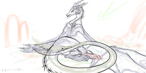 ambiguous_gender animal_genitalia annoyed blush blush_lines cloaca covering covering_crotch digitigrade female feral genitals looking_away membrane_(anatomy) membranous_wings quadruped seductive smoking_pipe solo spiked_tail spikes spikes_(anatomy) tail wings moluskmadness mythology dragon mythological_creature mythological_scalie scalie 2:1 absurd_res hi_res sketch