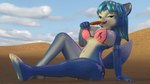 3d_(artwork) anthro beach bikini blue_body blue_fur blue_hair canid canine clothing digital_media_(artwork) female food fox fur hair hi_res krystal_(charleyfox) krystal_(star_fox) looking_at_viewer mammal nintendo pinup popsicle pose solo star_fox swimwear themeshow101