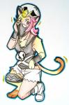 clothing female gang hair kerchief pink_hair shrinking size_transformation solo species_transformation transformation fujoshiineko nintendo pokemon team_skull grunt_(pokemon) skull_grunt generation_1_pokemon meowth pokemon_(species) hi_res