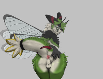 anthro anus balls black_body black_fur blue_eyes butt fur genitals green_body green_fur loose_anus male perineum pink_anus presenting presenting_anus solo spread_anus spreading tail white_body white_fur ishiru datou_(oceansend) arthropod hawk_moth insect lepidopteran moth pellucid_hawk_moth hi_res