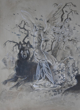 ambiguous_gender cemetery clothed clothing empty_eyes feathered_wings feathers female feral fully_clothed grave group hair leaf plant sculpture statue tombstone tree wind wings heather_bruton british_mythology european_mythology mythology kyrkogrim angel canid canine canis church_grim domestic_dog ghost human mammal mythological_canine mythological_creature spectral_dog spirit monochrome