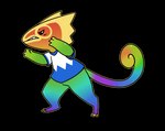 biped clothing multicolored_body multicolored_scales scales solo sparklefur standing honeytongue nintendo pokemon lee_the_kec generation_3_pokemon kecleon pokemon_(species) animated colorful_theme digital_media_(artwork) hi_res