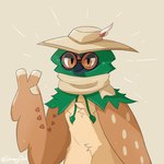 3_fingers anthro fingers fur green_body male plant simple_background solo wings dawciday nintendo pokemon avian decidueye generation_7_pokemon pokemon_(species) 1:1 hi_res