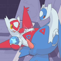 ambiguous_gender balls black_sclera bodily_fluids duo eon_duo erection genital_fluids genitals hypnosis legendary_duo male male/ambiguous mind_control open_mouth penis precum red_eyes soul_dew wings yellow_eyes argon_vile nintendo pokemon generation_3_pokemon latias latios legendary_pokemon pokemon_(species) 1:1 2011 aliasing digital_media_(artwork)