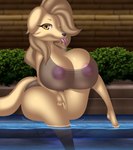 amber_eyes anthro big_breasts big_butt big_penis blonde_hair breasts butt cleavage clothed clothing curvy_figure fur genitals gynomorph hair huge_breasts huge_butt humanoid_genitalia humanoid_penis intersex legs_in_water long_hair looking_at_viewer nipples nude nude_intersex penis pink_nipples sitting solo suggestive_look tail tongue tongue_out translucent translucent_clothing water wide_hips yellow_body yellow_fur nirriti mugdoggo bird_dog canid canine canis domestic_dog golden_retriever hunting_dog mammal retriever absurd_res digital_drawing_(artwork) digital_media_(artwork) hi_res shaded