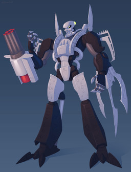 4_fingers ambiguous_gender armor biped black_body claw_weapons claws fingers gatling_gun glowing glowing_eyes green_eyes gun headgear holding_object holding_weapon hydraulics machine machine_gun mask melee_weapon mouthless multicolored_body muscular not_furry ranged_weapon simple_background solo standing two_tone_body weapon white_body wrist_blade wrist_gun breaker-of-oaths bionicle lego hydraxon_(bionicle) humanoid robot robot_humanoid 2025 digital_drawing_(artwork) digital_media_(artwork) hi_res