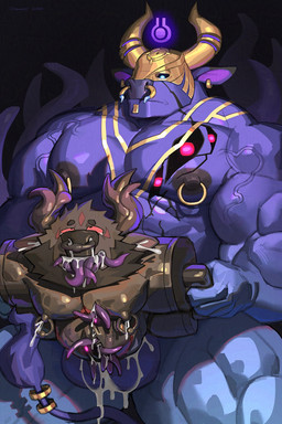 4_missing_limbs abs accessory anthro armor balls barazoku beard big_balls big_muscles big_nipples big_pecs black_sclera bloated blue_eyes bodily_fluids chest_markings clothing cum cum_drip cum_from_ass cum_from_ear cum_from_mouth cum_from_nose cum_in_ass cum_in_ear cum_in_mouth cum_in_nose cum_inflation cum_inside cum_on_balls dominant dominant_male dripping duo ear_piercing ear_ring eyes_on_body facial_hair facial_markings facial_piercing forehead_markings from_behind_position furgonomics genital_fluids genitals handles_on_arms head_markings headgear helmet holding_partner horn infestation inflation jewelry lactating larger_male latex latex_clothing latex_skinsuit male male/male male_lactation male_penetrated male_penetrating male_penetrating_male markings muscular muscular_legs muscular_male neutral_expression nipple_piercing nipple_ring nipples nose_piercing nose_ring parasite pecs penetration penis_tentacles piercing purple_body red_eyes ring_piercing septum_piercing septum_ring sex size_difference skinsuit smaller_male standing submissive submissive_male tail tail_accessory tail_jewelry tail_tuft tears tentacle_penetrating_male tentacle_sex tentacles tentacles_from_body tentacles_from_mouth tight_clothing tuft veiny_arms uriex clive_the_bull_(uriex) bison bovid bovine cattle mammal 2:3 hi_res