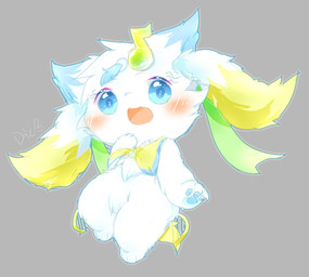 ambiguous_gender blue_eyes cheek_tuft chibi facial_tuft female fur kemono open_mouth open_smile paws semi-anthro smile solo tuft white_body white_fur deaic canid canine mammal 2018 hi_res