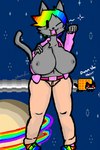 alternate_form anthro anthrofied big_breasts breasts clothing female food food_print hair huge_breasts hyper hyper_breasts multicolored_clothing multicolored_hair planet rainbow rainbow_clothing rainbow_hair rainbow_trail solo space text cherrufox nyan_cat_(copyright) pop-tarts youtube nyan_cat tac_nayn domestic_cat felid feline felis food_creature hybrid mammal english_text hi_res meme