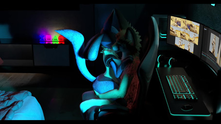 anthro anthro_penetrated blue_body blue_fur chair computer desktop duo electronics erection female female_on_top female_penetrated fur furniture interspecies light male male/female male_penetrating male_penetrating_female nude on_bottom on_chair on_top penetration penile penile_penetration pokephilia red_eyes sex sitting sitting_on_another sitting_on_chair sitting_on_dick tail vaginal vaginal_penetration cyfx goldencarrot_(modeler) maxnoward_(modeler) nintendo pokemon canid canine fennec_fox fox generation_4_pokemon lucario mammal pokemon_(species) true_fox 3d_(artwork) 3d_animation 4k animated blender_(artwork) blender_eevee_(artwork) digital_media_(artwork) hi_res lighting long_playtime no_sound widescreen