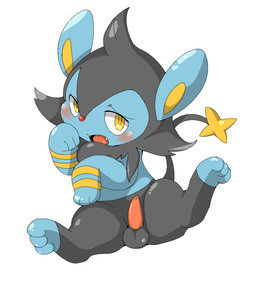 animal_genitalia animal_penis balls blush cute_fangs erection fangs feral genitals male open_mouth penis simple_background solo tapering_penis teeth tongue white_background yellow_eyes doneru nintendo pokemon generation_4_pokemon luxio pokemon_(species) 2015