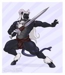 abs anthro border bulge chain chain_necklace clothed clothing fur hair holding_melee_weapon holding_object holding_sword holding_weapon hooves horn jewelry jockstrap jockstrap_only living_tail long_hair male melee_weapon muscular muscular_anthro muscular_male necklace pecs simple_background smile snake_tail solo spread_legs spreading standing sword tail topless underwear underwear_only unusual_anatomy unusual_tail warrior weapon white_border darkthorns bovid caprine chimera goat mammal reptile scalie snake digital_media_(artwork) hi_res