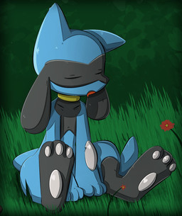 3_fingers 3_toes ambiguous_gender anthro black_body blue_body bodily_fluids drooling eyes_closed feet fingers flower glistening glistening_body grass grey_pawpads jewelry necklace open_mouth pawpads plant pseudo_clothing saliva simple_background sitting sleeping solo tail toes yellow_jewelry yellow_necklace gaogomon nintendo pokemon canid canine generation_4_pokemon mammal pokemon_(species) riolu 2023 absurd_res hi_res