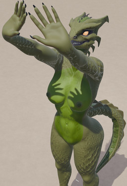 anthro beach big_butt breasts butt female green_body nipples non-mammal_breasts non-mammal_nipples sand solo spikes standing tail yellow_eyes unknown_artist epic_games fortnite mythology shadow_hands_challenge synthesis_(fortnite) dragon humanoid mythological_creature mythological_scalie scalie absurd_res hi_res