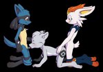 all_fours anthro anthro_on_anthro anthro_penetrated anthro_penetrating anthro_penetrating_anthro balls clothed clothing fellatio from_behind_position fur genitals grey_body grey_ears grey_fur group group_sex interspecies kneeling kneeling_and_blow_position male male_penetrating oral oral_penetration partially_clothed penetration penile penile_penetration penis penis_in_mouth sex spitroast threesome young young_anthro young_male minum nintendo pokemon canid canine cinderace generation_4_pokemon generation_8_pokemon lucario mammal pokemon_(species) absurd_res alpha_channel hi_res