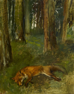ambiguous_feral ambiguous_gender detailed_background digitigrade eyes_closed feral forest forest_background fur grass lying nature nature_background on_side outside painterly plant quadruped side_view solo tail tree edgar_degas canid canine fox mammal red_fox true_fox 19th_century ancient_art hi_res oil_painting_(artwork) painting_(artwork) signature traditional_media_(artwork) traditional_painting_(artwork)