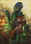 anthro armor breasts cybernetics female green_body green_scales holding_object holding_tool holding_wrench machine non-mammal_breasts sail_(anatomy) scales solo spots tail tools wrench conditional_dnp inert-ren dinosaucers cyborg dimetrodon pelycosaur prehistoric_species scalie sphenacodontid synapsid digital_media_(artwork)