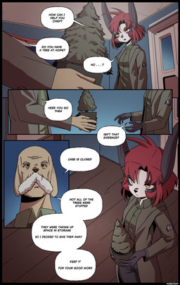 anthro clothed clothing dialogue duo elderly evergreen_tree facial_hair female flag flag_(object) fur grey_ears hair holding_object inside jacket male mustache pine_tree plant plant_pot police police_chief police_officer police_station police_uniform potted_plant red_hair short_hair speech_bubble text topwear tree uniform white_body white_fur wrinkled_forehead wrinkles kosatich elisa_(kosatich) canid canine canis domestic_dog lagomorph leporid mammal rabbit 2025 absurd_res artist_name comic digital_media_(artwork) english_text hi_res