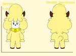 anthro black_eyes bow_tie front_view fur horn male rear_view solo white_body wool_(fur) yellow_body yellow_fur yellow_wool vanillabeangoat button_(vanillabeangoat) bovid caprine mammal sheep hi_res model_sheet