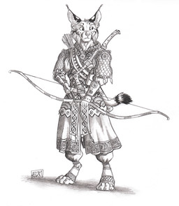 4_toes 5_fingers anthro armor arrow_(weapon) belt biped bottomwear bow_(weapon) bracers buckle cheek_tuft clothed clothing dagger ear_piercing ear_ring ear_tuft facial_tuft feet fingers foot_wraps footwear front_view fully_clothed fur holding_arrow holding_bow_(weapon) holding_object holding_ranged_weapon holding_weapon looking_aside male markings melee_weapon pants piercing pouch_(clothing) quiver_(object) ranged_weapon ring_piercing shadow simple_background solo spaulder standing straps striped_markings striped_tail stripes sword tail tail_markings toes tuft weapon white_background wraps 0laffson caracal caracal_(genus) felid feline mammal 2019 full-length_portrait graphite_(artwork) hi_res portrait signature traditional_media_(artwork)