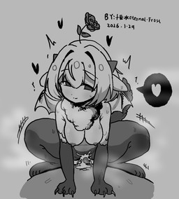 bodily_fluids breasts claws cum cum_in_vagina cum_inside duo female female_on_top fur genital_fluids genitals hair heart_symbol horn male male/female membrane_(anatomy) membranous_wings nude on_top penis quadruped sex simple_background smile tail wings eternal-frost arknights hypergryph studio_montagne questioning_statue_(arknights) canid human mammal 2026 digital_media_(artwork) hi_res monochrome