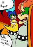 anthro baby black_eyes clothed clothing dialogue diaper duo greeting male red_eyes text wearing_diaper young renee-moonveil mario_bros nintendo bowser koopaling ludwig_von_koopa koopa scalie 2015 english_text