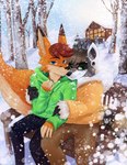 anthro cold duo holidays love male male/male plant romantic romantic_couple snow tree winter sparkittyart christmas canid canine fox mammal absurd_res hi_res