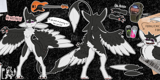 3_fingers 3_toes 4_ears alcohol angry anthro asking asking_viewer bass_guitar beer beverage beverage_can biped black_body black_claws black_clothing black_feathers black_finger_claws black_fur black_sclera black_scutes black_shirt black_tank_top black_toe_claws black_topwear bottomless butt cardboard chest_tuft claws clock clothed clothing collar color_swatch container countershade_face countershade_fur countershade_torso countershading digitigrade feathered_wings feathers featureless_chest featureless_crotch feet finger_claws fingers front_view fur guitar hair leaning leaning_backward long_tail looking_at_viewer male multi_ear multicolored_body multiple_angles musical_instrument nixie_tube nude open_mouth outline pawpads paws pink_pawpads plucked_string_instrument presenting purple_eyes question question_mark raised_arm raised_leg raised_tail rear_view scuted_arms scutes shirt simple_background sitting smile solo speech_bubble spiked_collar spikes standing sticker string_instrument tail talking_to_viewer tank_top tape teeth teeth_showing text three-quarter_view toe_claws toes tongue topwear tuft tufted_fur watch white_body white_feathers white_fur winged_arms wings wristwatch fenrir784 reetogoth monster_energy fyr_(fenrir784) avali avian bird 2024 absurd_res digital_media_(artwork) english_text hi_res model_sheet multiple_versions signature herm_(lore) intersex_(lore) maleherm_(lore)