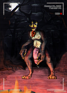 4_fingers 4_toes anthro big_hands big_penis bodily_fluids campfire camping claws corruption cum cum_drip detailed_background dewclaw digitigrade dripping erection feet fingers fire forest full_moon genital_fluids genitals glowing glowing_eyes holidays huge_penis humanoid_genitalia humanoid_penis hyper hyper_genitalia hyper_penis long_tongue looking_at_viewer male moon night nipples nude open_mouth outside paws penis plant pubes public public_nudity smile solo toe_claws toes tongue tongue_out tree eonbr halloween mammal 2020 absurd_res colored digital_media_(artwork) hi_res