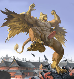 5_fingers abs anthro balls beak biceps biped brown_body brown_fur building building_destruction city city_background claws crush destruction erection feathered_wings feathers feet finger_claws fingers fur genitals humanoid_genitalia humanoid_penis landing macro macro_anthro male muscular muscular_anthro muscular_male nude open_mouth outside pawpads paws pecs penile penis sky solo tail toe_claws toes wings jiandou mythology carpo avian gryphon mythological_avian mythological_creature hi_res