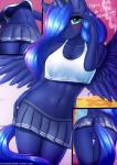 2018 absurd_res anthro blush bottomless bottomwear breasts butt clothed clothing dialogue digital_media_(artwork) english_text equid equine eyelashes feathered_wings feathers female friendship_is_magic genitals hair hair_over_eye hasbro hi_res horn long_hair looking_at_viewer low-angle_view mammal midriff my_little_pony mythological_creature mythological_equine mythology navel no_underwear one_eye_obstructed princess_luna_(mlp) pussy skirt solo text twistedscarlett60 under_boob upshirt upskirt winged_unicorn wings