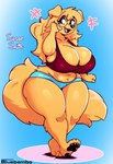 anthro big_breasts biped breasts clothed clothing eyebrows eyewear female fingers floppy_ears fur glasses hair open_mouth open_smile pawpads smile solo tail thick_thighs bluebambo susan_smith_(bluebambo) canid canine canis domestic_dog mammal absurd_res hi_res