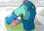 actualblueblu amphibian anthro big_penis blue_body bodily_fluids bottom_heavy cum cum_in_ass cum_inside cum_on_face cum_on_ground cum_string duo fainted frog generation_5_pokemon genital_fluids genitals green_body hair hi_res huge_penis male male/male nintendo obese overweight palpitoad penis pokemon pokemon_(species) red_hair seismitoad shaded shiny_pokemon simple_background simple_shading size_difference tired
