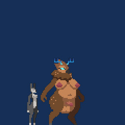 anal anal_vore anthro anthro_pred antlers balls belly belly_squish big_belly breasts dewlap_(anatomy) digestion duo female genitals glowing glowing_antlers glowing_eyes gynomorph horn huge_belly intersex intersex/female lying nipples on_side penis squish vore walk_cycle pthalo graphite_(pthalo) avian deer hybrid lagomorph leporid mammal rabbit 1:1 animated digital_media_(artwork) low_res pixel_(artwork) pixel_animation