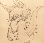 anthro butt female fluffy fur genitals hair heart_eyes heart_symbol long_hair nude open_mouth pussy rear_view solo whiskers curemitsuba made_in_abyss nanachi narehate monochrome traditional_media_(artwork)