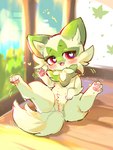 blush clitoris female feral fur genitals green_body green_fur heart_eyes heart_symbol multi_nipple nipples open_mouth pawpads pussy sitting solo spread_legs spreading mouse_yin nintendo pokemon generation_9_pokemon pokemon_(species) sprigatito absurd_res alternate_version_at_source hi_res