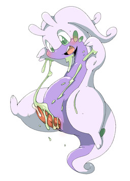 animal_genitalia anthro blush bodily_fluids cum dripping erection genital_fluids genital_slit genitals male messy open_mouth penis precum slime solo tail tapering_penis doneru nintendo pokemon generation_6_pokemon goodra pokemon_(species) 2015 hi_res