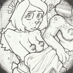 anthro antlers areola arm_tuft bar_emanata breasts buckteeth clothed clothing collarbone duo elbow_tuft emanata erect_nipples eyebrows eyelashes female freckled_breasts freckled_shoulders freckles fur hair horn long_eyelashes long_hair looking_at_viewer nipples non-mammal_breasts non-mammal_nipples nude peephole pointy_breasts puffy_areola puffy_nipples question_mark raised_inner_eyebrows removing_shirt scut_tail short_snout short_tail shoulder_tuft surprised tail teeth topless tuft undressing undressing_self vignette jagonda deltarune undertale_(series) noelle_holiday susie_(deltarune) deer mammal new_world_deer reindeer reptile scalie hatching_(art) hi_res line_art monochrome shaded