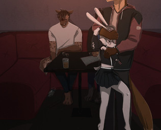 alcohol anthro beer beverage blush bodily_fluids clothed clothing container cup drunk female food forced fur group hair imminent_rape imminent_sex male male/female smile substance_intoxication tail tears topwear white_body white_fur yourumi kais_(yourumi) mieri_(yourumi) canid canine fox hyena lagomorph leporid mammal rabbit spotted_hyena digital_media_(artwork)