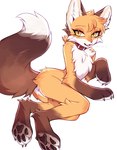 ambiguous_gender anthro blush blush_lines brown_body brown_fur butt claws eyelashes fur inner_ear_fluff looking_at_viewer open_mouth orange_body orange_fur pawpads paws simple_background solo tail tongue tuft white_body white_fur yellow_eyes 3rdperson_iz canid canine fox mammal 2025 hi_res signature