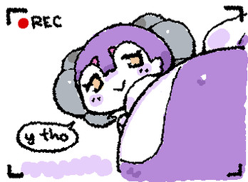 2_horns :> ambiguous_gender anthro bent_over black_text blush butt camera_view closed_smile dialogue eyelashes grey_horn head_turned horn looking_at_viewer looking_back looking_back_at_viewer mouth_closed purple_blush purple_body short_tail smile solo speech_bubble squigglevision tail text white_body yellow_eyes ligma_(artist) nintendo pokemon generation_8_pokemon indeedee pokemon_(species) 2026 animated digital_media_(artwork) low_res wigglypaint_(artwork) female_(lore)