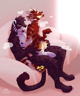 4_toes 5_fingers anthro arm_tuft balls black_claws black_eyes black_nipples blush blush_lines breast_lick breast_play breasts brown_body brown_fur butt cheek_tuft claws countershade_butt countershade_face countershade_fur countershade_legs countershade_thighs countershading duo ears_down elbow_tuft eyelashes eyeliner facial_tuft feet female female_penetrated finger_claws fingers fur furniture genitals head_tuft holding_butt inner_ear_fluff larger_male leopard_spots licking logo looking_pleasured makeup male male/female male_penetrating male_penetrating_female multicolored_body multicolored_fur muscular muscular_male nipples nude nude_anthro nude_female nude_male on_lap open_mouth orange_body orange_fur pawpads pecs penetration penile penile_penetration penis pivoted_ears seductive sex shoulder_tuft size_difference slim_female smaller_female sofa sofa_sex spots tail toes tongue tuft vaginal vaginal_penetration vulva white_body white_countershading white_fur yellow_pawpads yellow_sclera servaliciouss konigpanther felid feline leopard mammal pantherine 2026 artist_logo hi_res