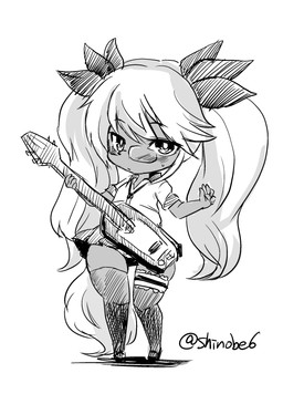 alternative_fashion anthro boots bottomwear chibi clothing electric_guitar eyewear female footwear glasses guitar gyaru hair j-fashion kemono kogal long_hair musical_instrument pigtails playing_guitar playing_music plucked_string_instrument shoes simple_background skirt solo string_instrument white_background shinobe sanrio show_by_rock!! retoree_(show_by_rock!!) bird_dog canid canine canis domestic_dog golden_retriever hunting_dog mammal myumon retriever monochrome sketch