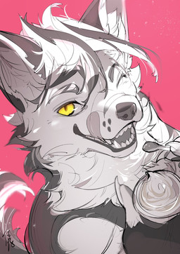 ambiguous_gender anthro claws cutlery eyebrows finger_claws food fur grey_body grey_ears grey_eyebrows grey_fur grey_hair grey_tail hair holding_food holding_object holding_spoon kitchen_utensils licking licking_lips looking_at_viewer multicolored_body multicolored_fur one_eye_closed open_mouth pink_background pupils simple_background slit_pupils solo spoon tail teeth tongue tongue_out tools two_tone_body two_tone_fur white_body white_ears white_fur white_hair white_sclera white_tail wink winking_at_viewer yellow_eyes chiayeeee canid canine canis mammal wolf 2025 digital_drawing_(artwork) digital_media_(artwork) hi_res signature