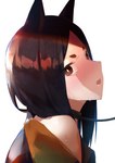 bare_shoulders black_hair bodily_fluids clothed clothing collar female hair leash long_hair looking_at_viewer open_mouth simple_background solo sweat cotton_kanzaki arknights hypergryph studio_montagne dobermann_(arknights) animal_humanoid canid canid_humanoid canine canis humanoid mammal mammal_humanoid 2020 absurd_res hi_res